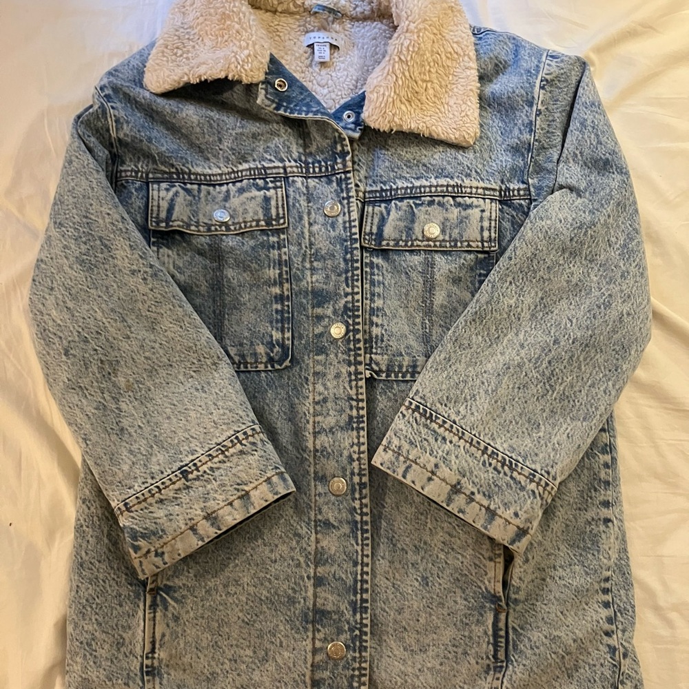 Topshop Blue Jean denim and Cream Shearling Jacket